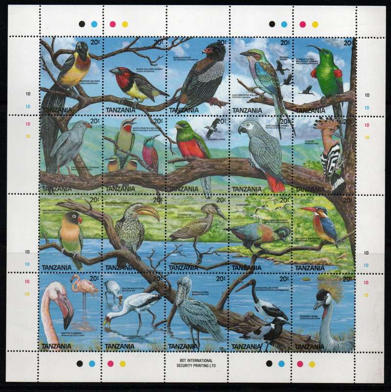 Tanzania 1989 Birds sheet of 20 unmounted mint. SG 621-640. Cat £20 (2013)