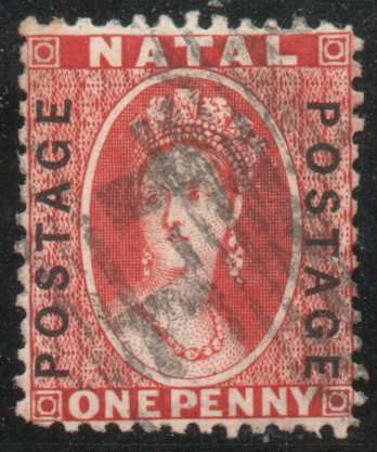 Natal 1870-73 1d red reversed wmk very fine used. SACC 65a. Cat R180 (2023-25)
