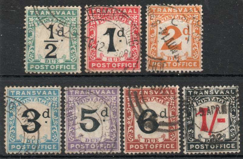Transvaal 1907 Postage Due set of 7 fine used. SACC 1-7. Cat R1595 (2023-25)
