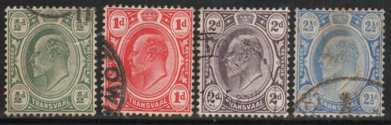 Transvaal 1905-1909 Definitive set of 4 fine used. SACC 279-282. Cat R394 (2023-25)