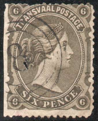 Transvaal 1878 Definitive 6d olive-black used with fault. SACC 163. Cat R250 (2023-25)