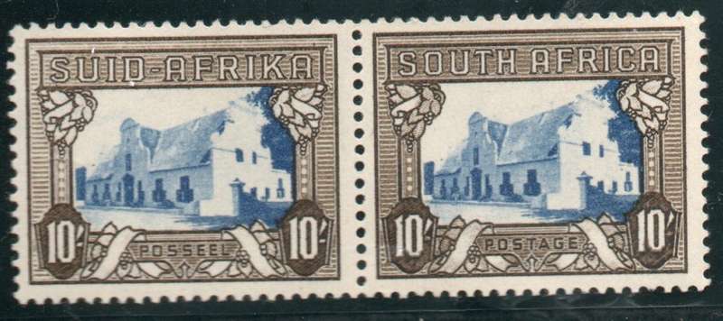 South Africa 1933-48 Hyphenated pictorial 10/- blue & sepia pair lmm. SACC 63. Cat R550 (2023-25)