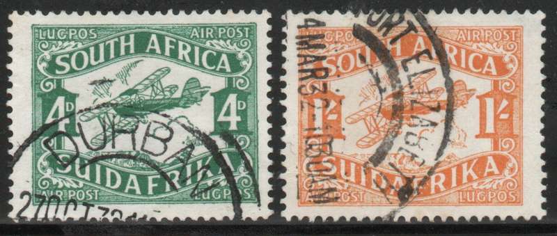 South Africa 1929 2nd Airmail issue set of 2 very fine used. SACC 40-41. Cat R220. (2023-25)