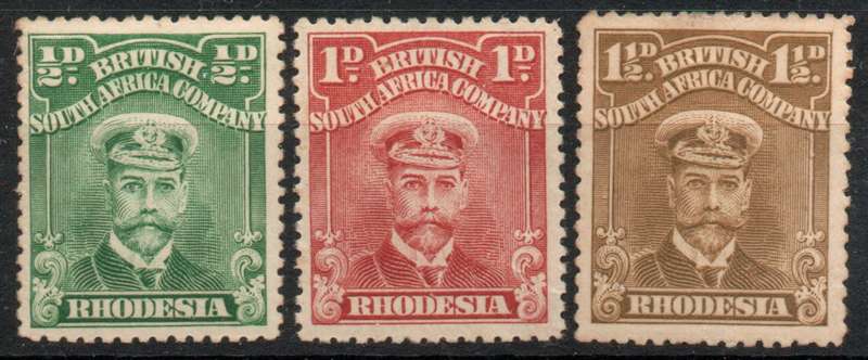 Rhodesia BSA Company 1913-22 Admiral ½d, 1d & 1½d mounted mint. Lowest price for each taken Cat R285