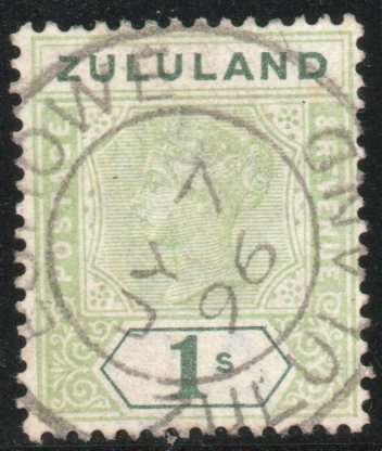 Zululand 1894-96 QV definitive 1/- green very fine used. SACC 19. Cat R750. (2023-25)