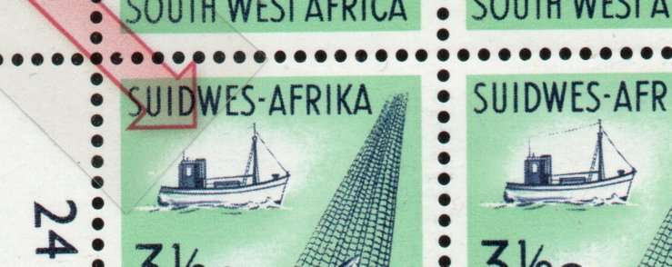South West Africa 1962-66 Group II 3½c control block of 4 umm with var. SACC 205a-I. Cat R950+