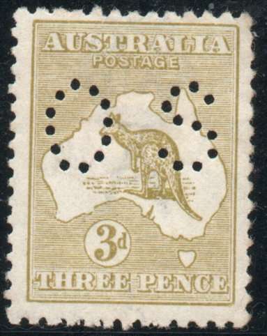 Australia 1914 Official 3d olive mint no gum. SG O20. Cat £180 (2022)