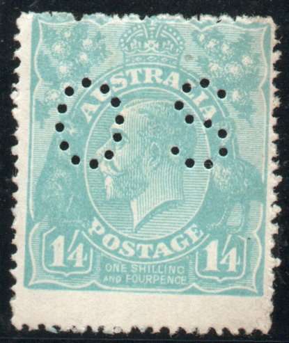 Australia 1918-23 Official 1/4d pale blue mint no gum. SG O75. Cat £120 (2022)