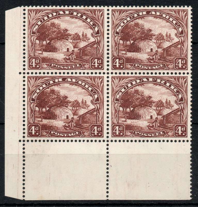 South Africa 1930-45 Roto 4d (redrawn) corner block of 4 umm with var. SACC 47b. Cat R240+ (2023-25)