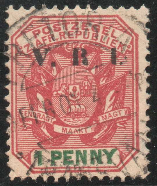 Transvaal 1900 Second British Occupation 1d no stop after "R" used. SACC 233b. Cat R300 (2023-25)
