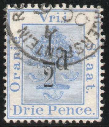 Orange Free State 1896 ½d on 3d Type F very fine used. SACC 43. Cat R250 (2023-25)