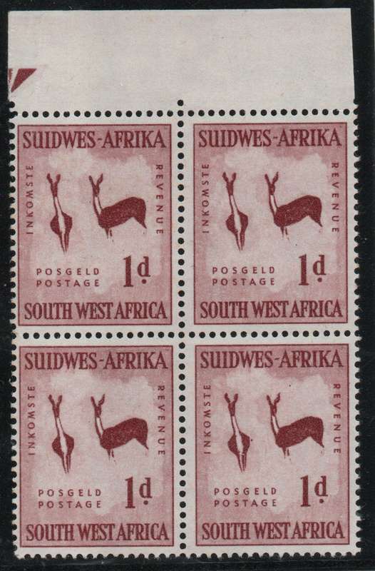 South West Africa 1960 Definitive 1d block of 4 wmk coat of arms umm. SACC 194. Cat R48 (2023-25)