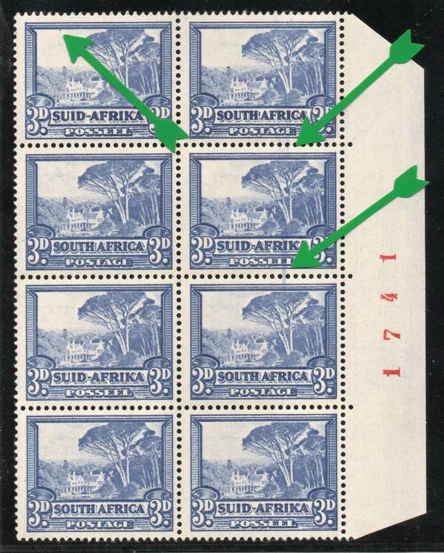 South Africa 1933-48 Hyphenated Pictorials 3d block of 8 umm with varieties. SACC 59. Cat R1320