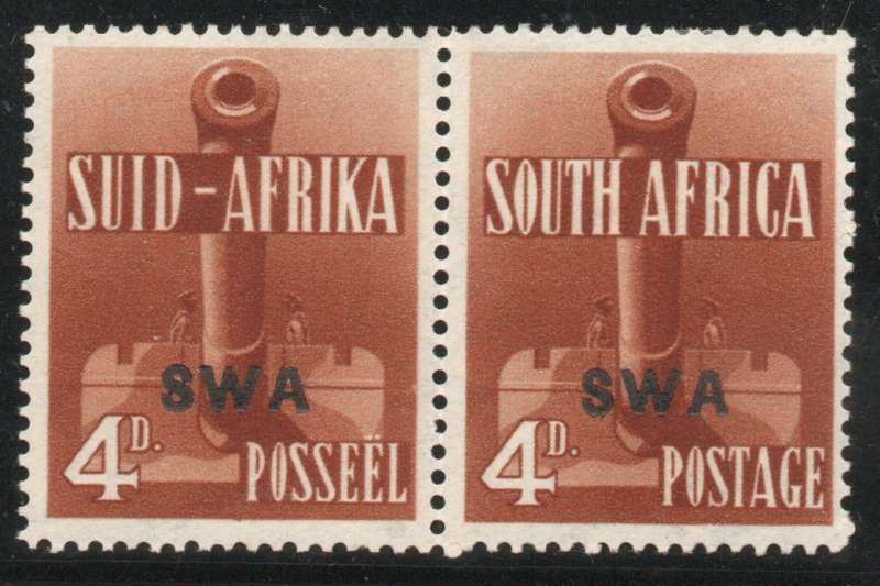 South West Africa 1941-42 Large War 4d pair lightly mounted mint. SACC 146. Cat R220 (2025)