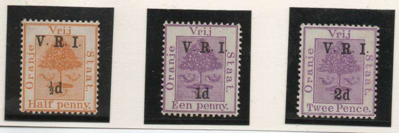 Orange Free State 1900 V.R.I. ovpt with raised stops 3 stamps umm. SACC 59-61. Cat R94 (2025)