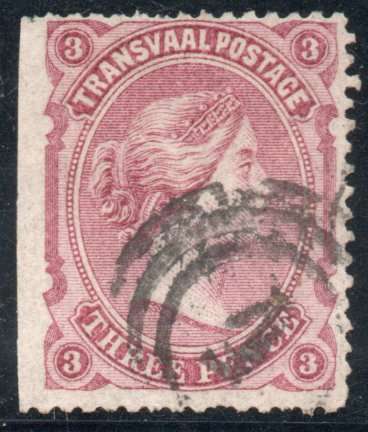 Transvaal 1878-80 3d dull rose wing margin imperf very fine used. SACC 161. Cat R250 (2025)