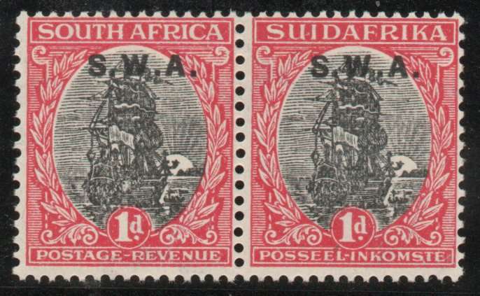 South West Africa 1927-30 London Pictorials ovptd on top. 1d pair umm. SACC 81a. Cat R60 (2023-25)