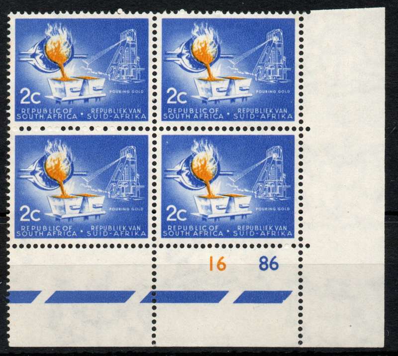 South Africa 1961 Definitive 2c Coat of Arms wmk control block of 4 umm. SACC 200. Cat R260(2023-25)