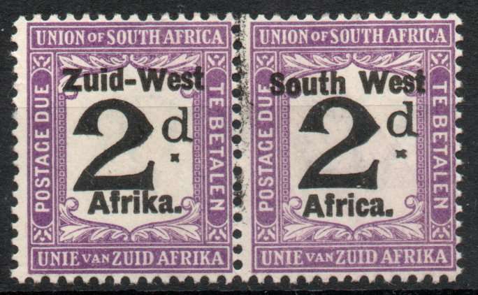 South West Africa 1923 Postage Due 2d umm var black ink smudge. SACC 10. Cat R700 (2023-25)