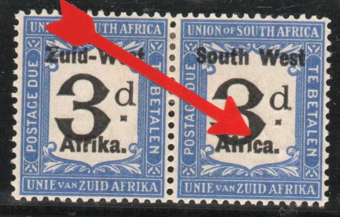 South West Africa 1923 Postage Due 3d mm var damaged "ic". SACC 11. Cat R150 (2023-25)