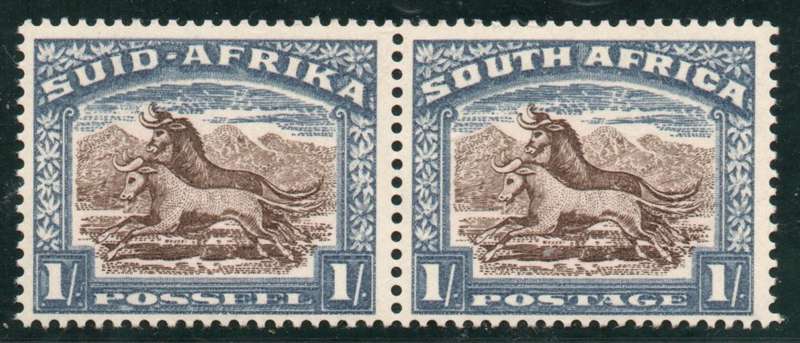 South Africa 1947-54 Screened Pictorial 1/- pair dark brown & ultra umm SACC 119a Cat R350 (2023-25)