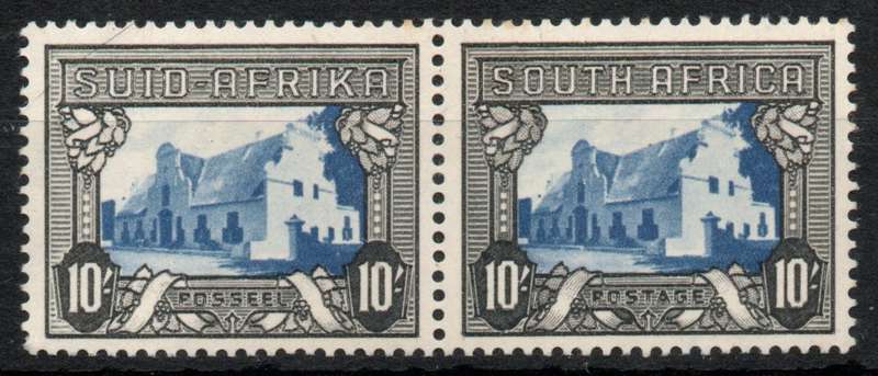 South Africa 1933-48 Hyphenated Pictorial 10/- blue & charcoal lmm with variety. SACC 63c.