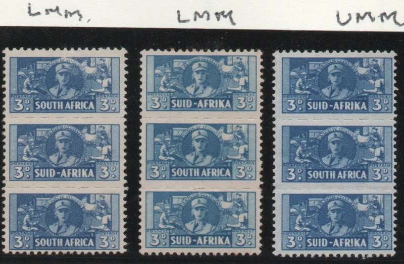 South Africa 1942 Small War Effort 3d x 3 units different shades mint. SACC 99. Cat R450 (2023-25)
