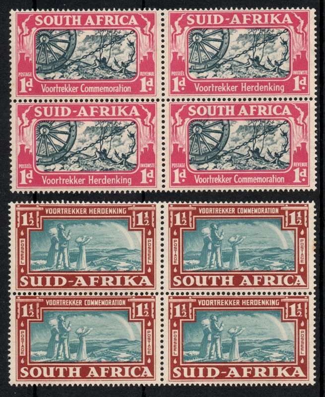 South Africa 1938 Voortrekker Commemoration set of 2 in blocks of 4 umm. SACC 79-80. Cat R800.