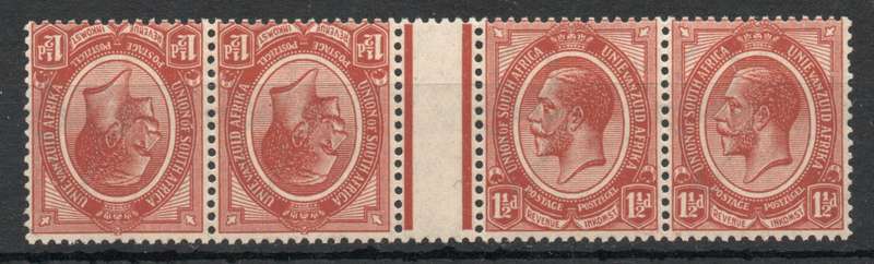 South Africa 1913 KGV Definitive 1½d tête-bêche gutter pair umm. SACC 4c. Cat R1222 (2023-25)