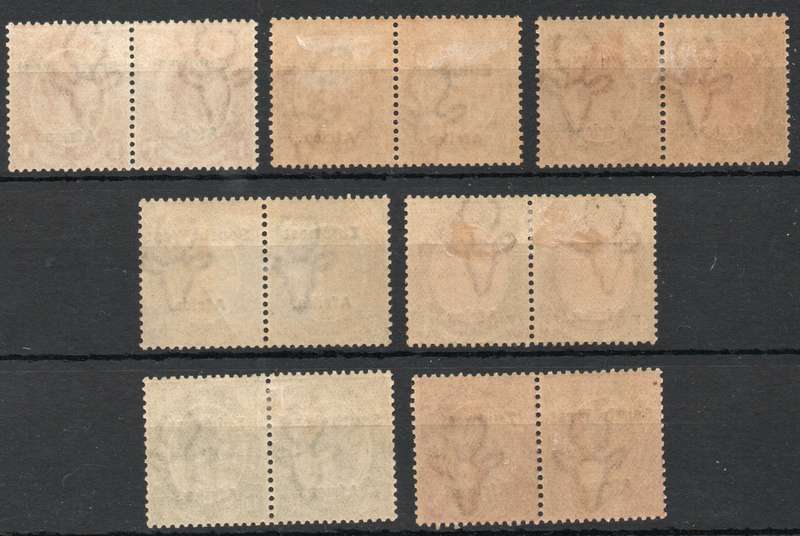 South West Africa 1924-26 KGV Defin part set of 7 pairs lmm. SACC 52, 54-56, 58-60. Cat R2970 (2025)