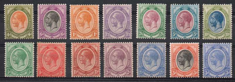 South Africa 1913 KGV Defin short set of 14 mixed umm & lmm. SACC 2-3, 4e, 5-8, 9b, 10, 11b & 12-15.