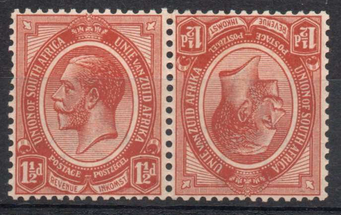 South Africa 1913 KGV Definitive 1½d tête-bêche pair unmounted mint. SACC 4b. Cat R200 (2023-25)