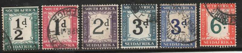 South Africa 1932-42 postage due set of 5 very fine used plus extra 3d shade. SACC 22, 24-28.