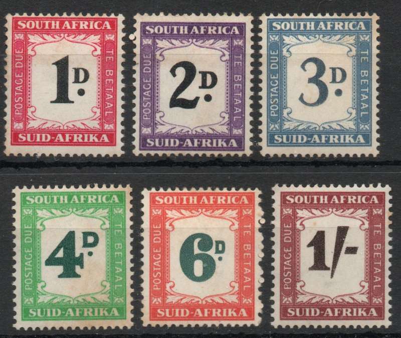 South Africa 1950-58 Postage Due set of 6 mounted mint toned backs. SACC 38-43. Cat R651 (2023-25)