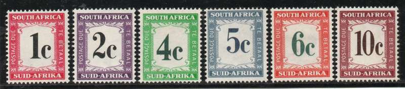 South Africa 1961 postage due set of 6 mounted mint. SACC 44-49. Cat R271. (2023-25)