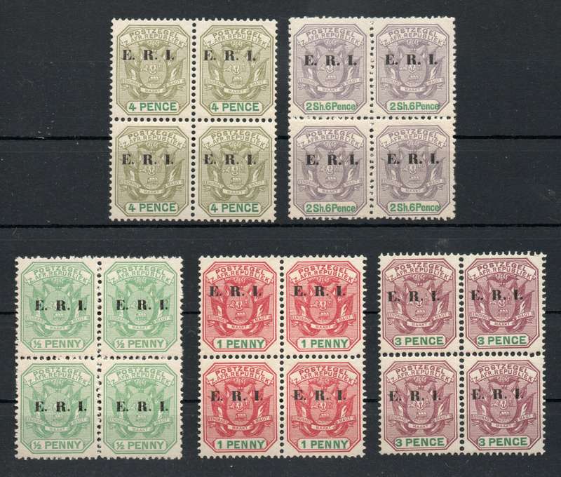 Transvaal 1901 set of 5 in blocks of 4 unmounted mint. SACC 244-248. Cat R3440. (2023-25)