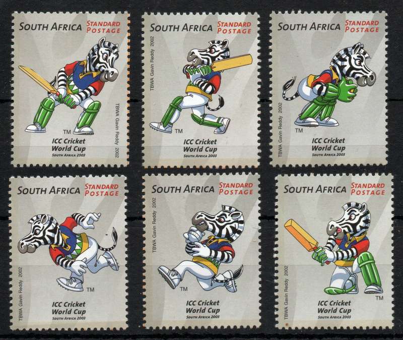 South Africa 2002 World Cup Cricket set of 6 unmounted mint. SACC 1499-1504. Cat R180 (2023-25)