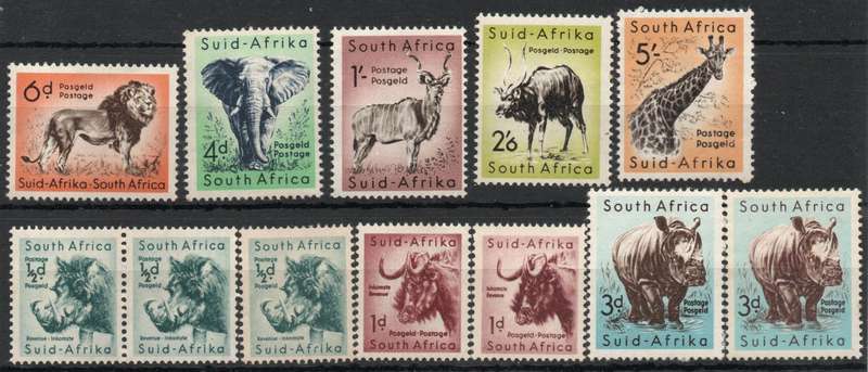 South Africa 1959-61 Animal Definitive set of 8 + extras unmounted mint. SACC 169-176. Cat R905.