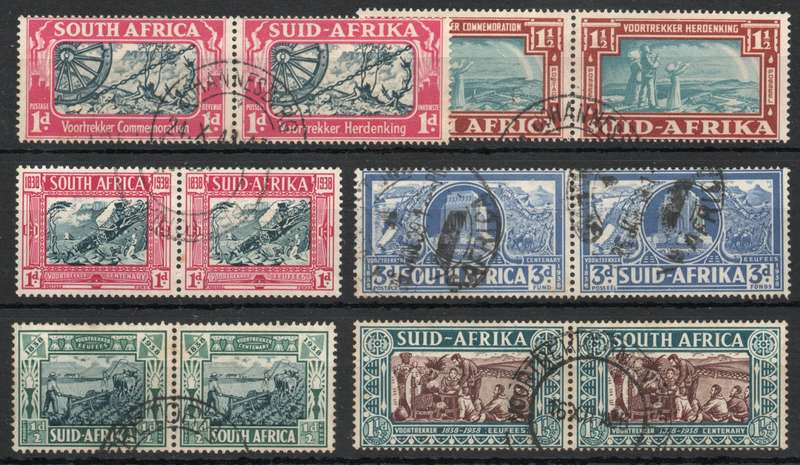 South Africa 1938 2 Voortrekker sets fine used. SACC 75-80. Cat R415 (2025)