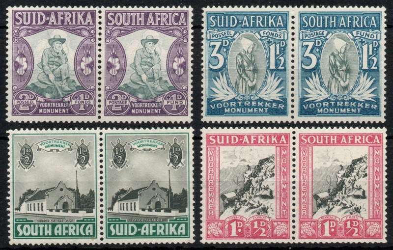South Africa 1933-36 Voortrekker Memorial Fund set of 4 pairs unmounted mint. SACC 51-54. Cat R1200
