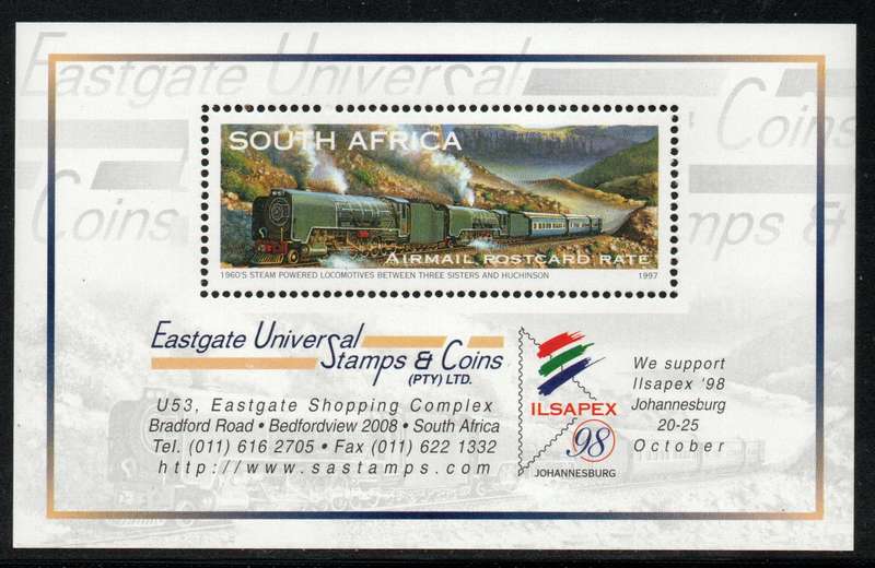 South Africa 1997 Eastgate "Steam Locomotives" Mini Sheet unmounted mint. SACC 1069. Cat R200
