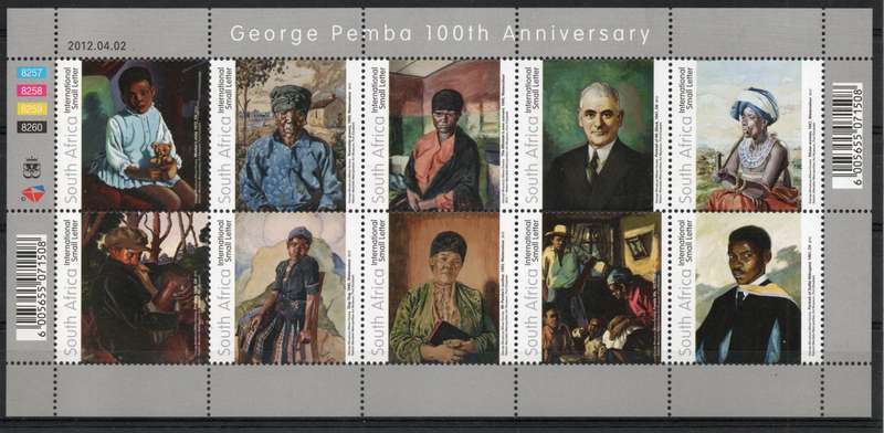 South Africa 2012 George Pemba 100th Anniversary set/sheet of 10 umm. SACC 2220. Cat R650 (2023-25)