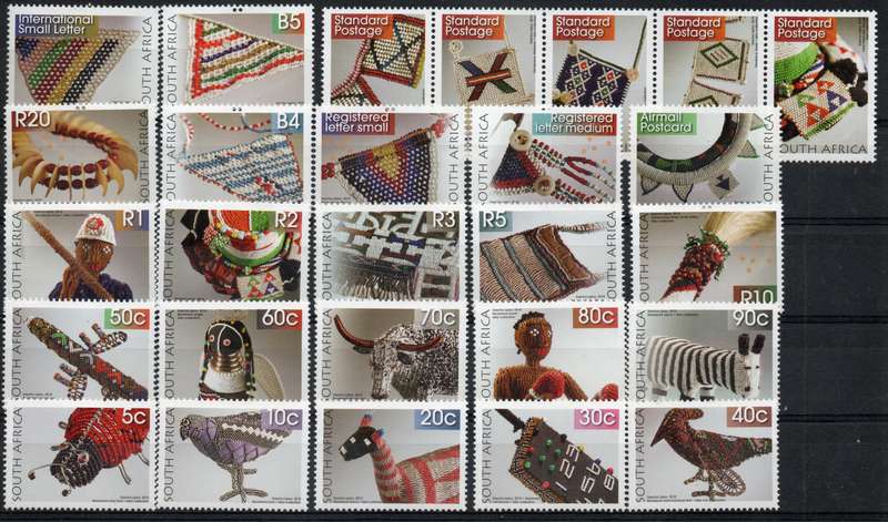South Africa 2010 8th Definitive Beadwork set of 27 umm. SACC 2104-2131. Cat R1012 (2023-25)