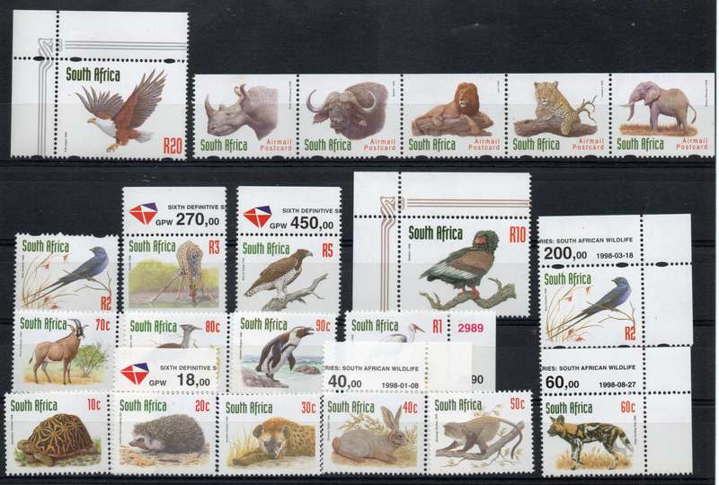 South Africa 1998 6th Defin set of 16 + redrawn Big 5 set of 5 umm. SACC 1157-1171, 1178a-1178e.
