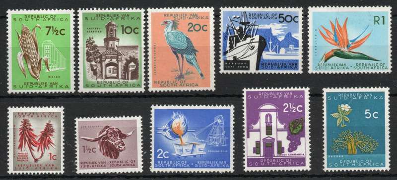 South Africa 1963 Definitive set of 10 Group 3 unmounted mint. SACC 226-235. Cat R2556 (2025)
