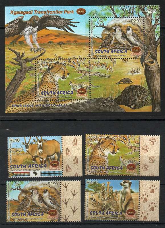 South Africa 2001 Kgalagadi Transfrontier Park set of 4 + mini sheet umm. SACC 1386-90. Cat R161