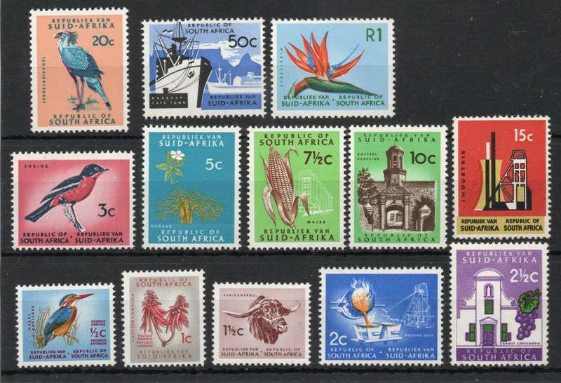 South Africa 1967-71 Definitive set of 13 Swiss Paper unmounted mint. SACC 261-273. Cat R616 (2025)