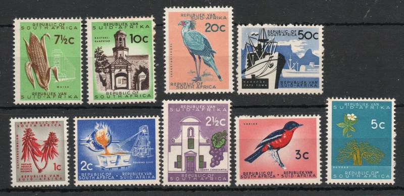 South Africa 1961-66 Definitive set of 9 lightly mounted mint. SACC 210-218. Cat R791 (2025)