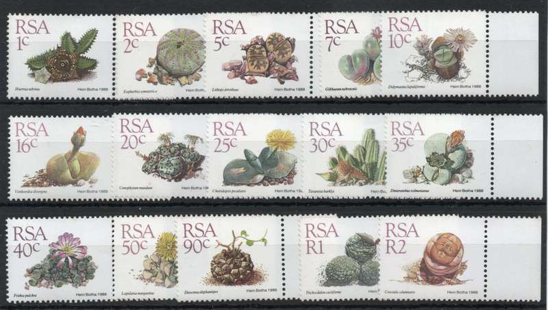 South Africa 1988 Succulents 5th Definitive set of 15 umm. SACC 668-682. Cat R35 (2023-25)