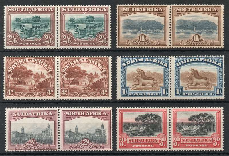 South Africa 1927 London Pictorials part set of 6 pairs lmm. SACC 33-37 & 39. Cat R11400 (2023-25)